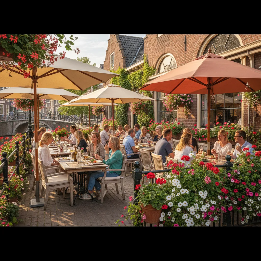 Het zonnige terras van Brasserie Edelweiss op een mooie zomerdag